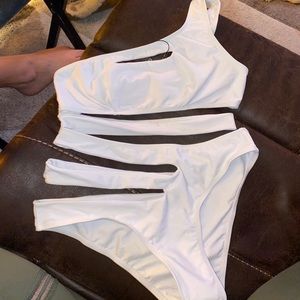 White strappy, cut out one piece bathing suit